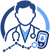 Icon of a doctor with a stethoscope, a chart line, and a blood glucose meter, symbolizing diabetes care and monitoring.